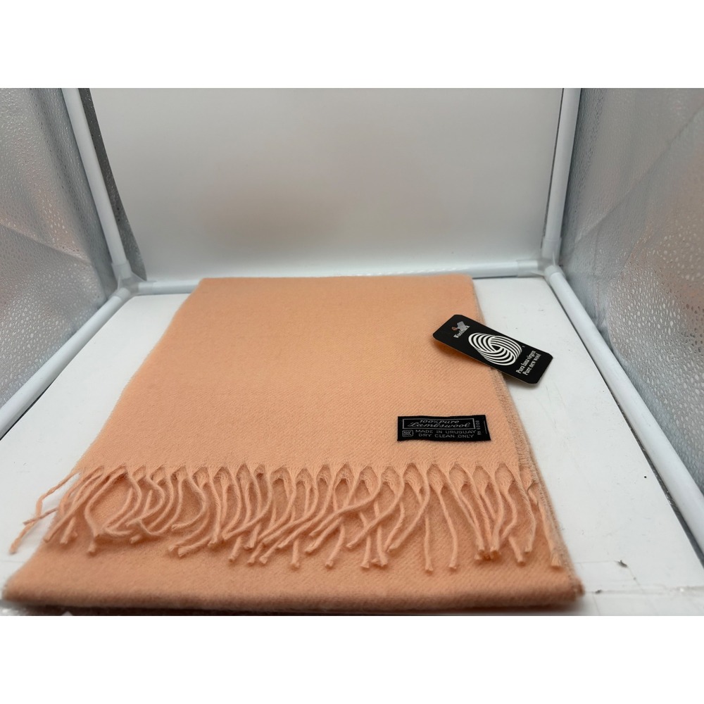 vintage peach Lambswool Fringe Scarf Made in Uruguay Woolmark Dry Clean Only